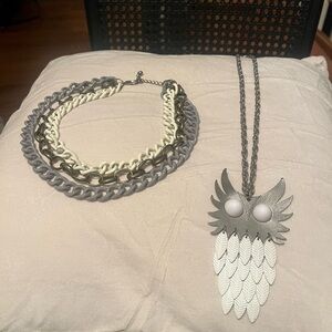 Vintage Owl Pendant & Chain Link Layer Necklace